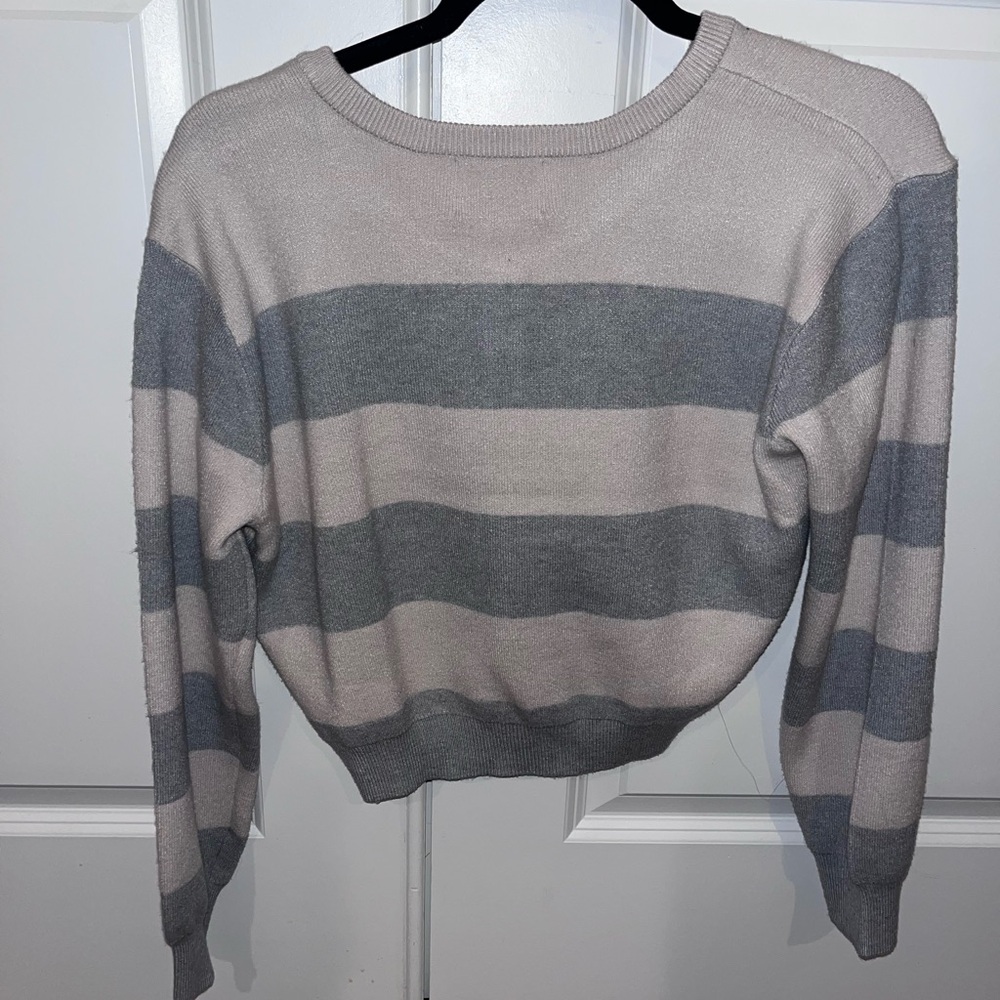 Pink Rose Gray and Cream Striped Sweater